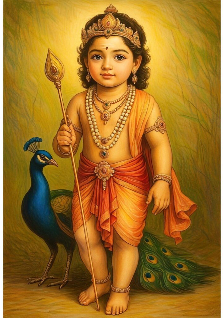 Traditional Tamil God Murugan Oil Painting – Divine Vintage Art